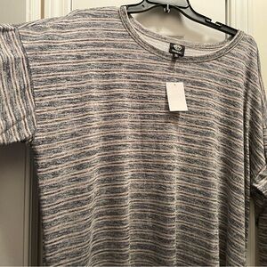 NEW Bobeau Plus 3X Space Dyed Graphite & Oatmeal 3/4 Sleeved Striped Top, NWT